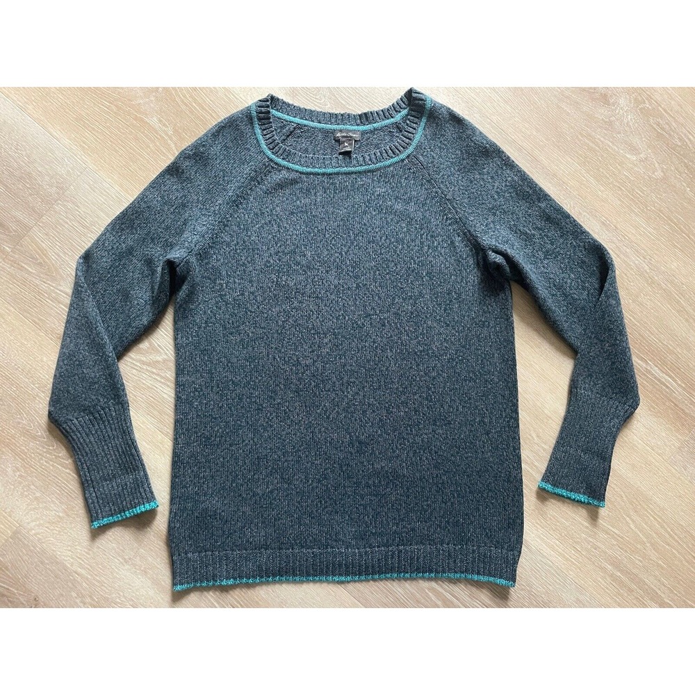 Eddie Bauer Women L Navy Teal Cotton Pullover Sweater‎ Gorpcore Outdoors Hiking